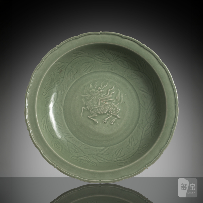 A floriform celadon qilin relief charger